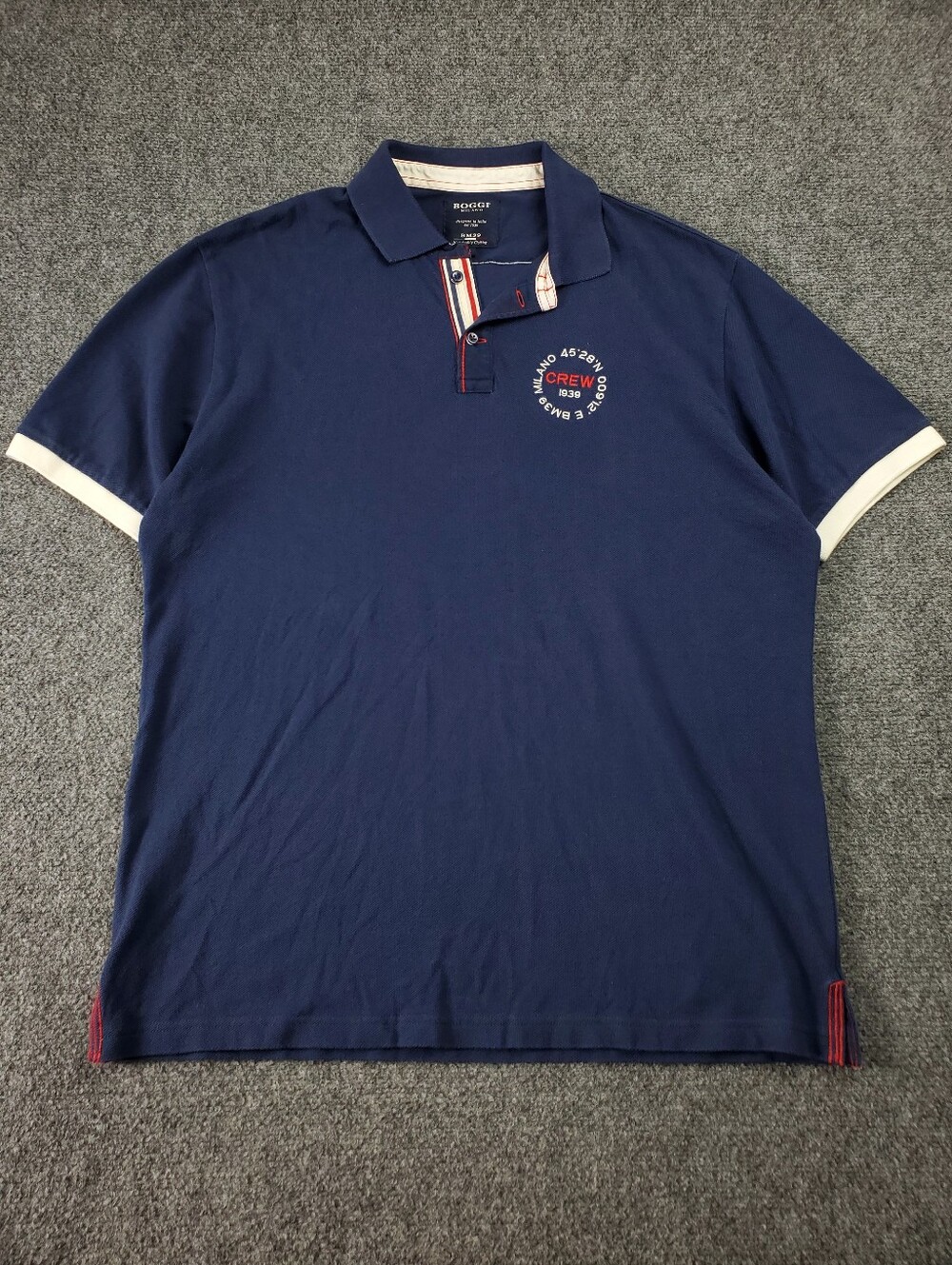 Boggi Milano Crew Polo Shirt Large Navy Pique Union Jack British Flag Italy